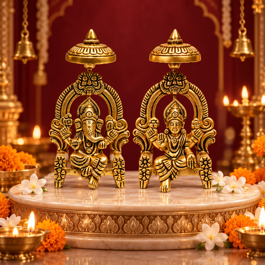 Pure Brass Lakshmi Ganesh Ji Crafted Art | 3.5 inch