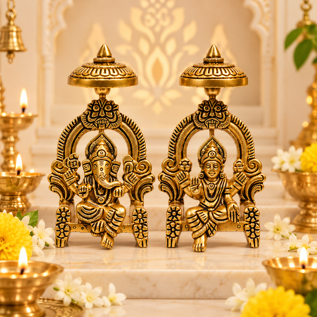 Pure Brass Lakshmi Ganesh Ji Crafted Art | 3.5 inch