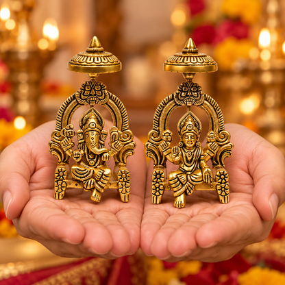 Pure Brass Lakshmi Ganesh Ji Crafted Art | 3.5 inch