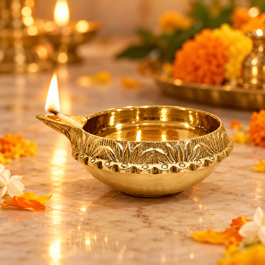 Kuber Pure Brass Diya for Puja - 2 inch