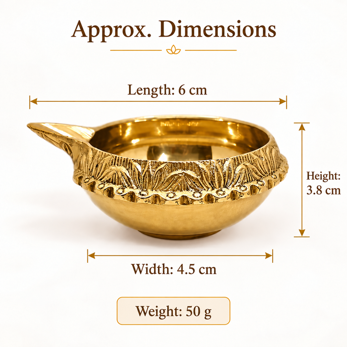 Kuber Pure Brass Diya for Puja - 2 inch
