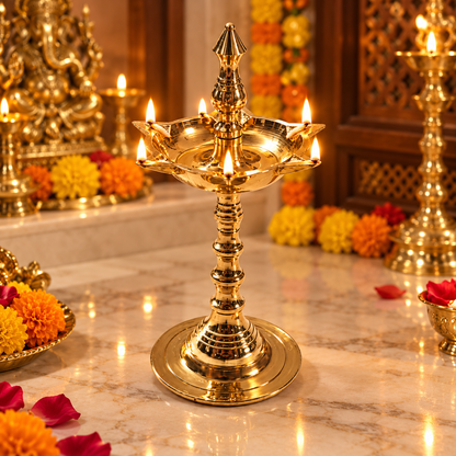 Pure Brass Kerala Diya Standing Lamp - Small