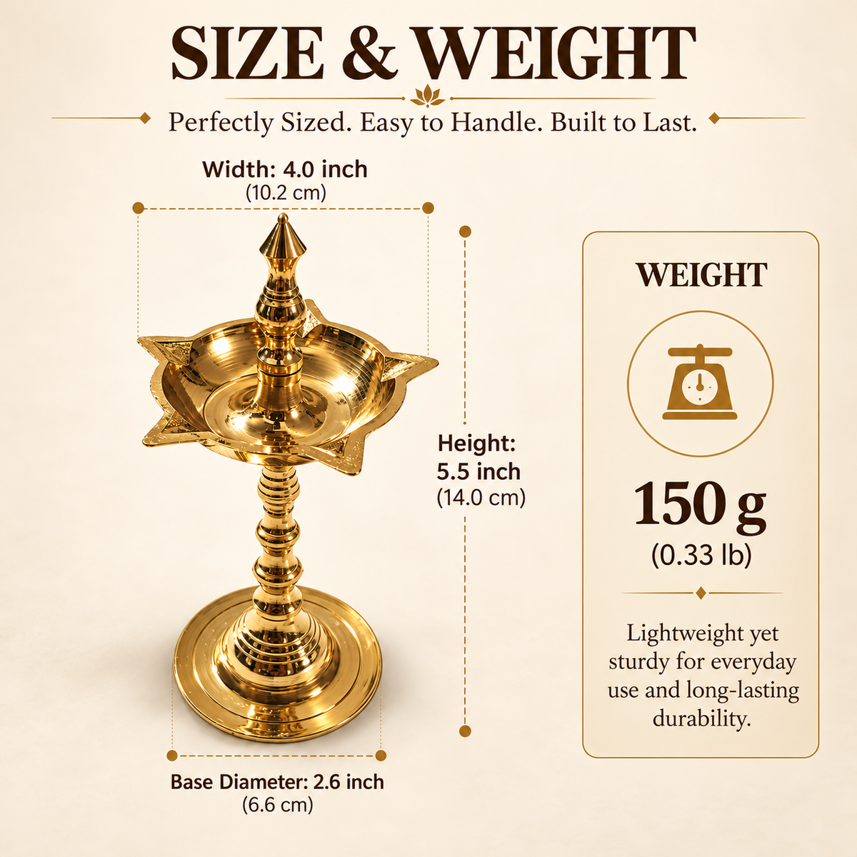Pure Brass Kerala Diya Standing Lamp - Small