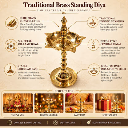 Pure Brass Kerala Diya Standing Lamp - Small