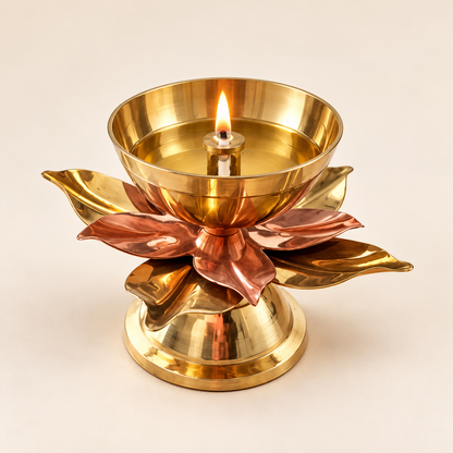 Lotus Akhand Jyot Brass Diya - 4inch