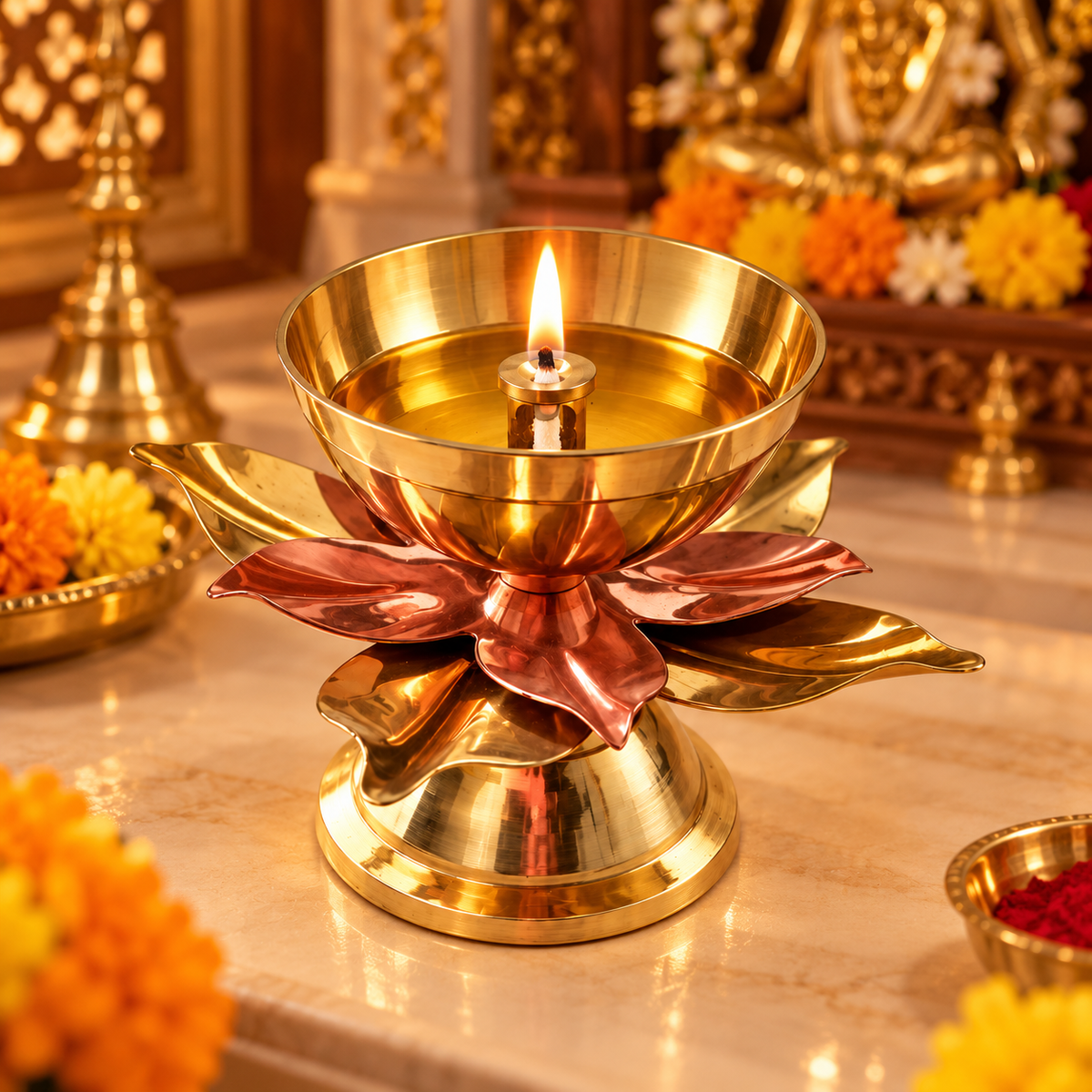 Lotus Akhand Jyot Brass Diya - 4inch