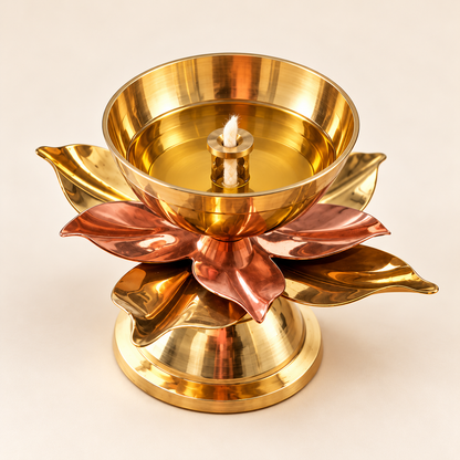 Lotus Akhand Jyot Brass Diya - 4inch