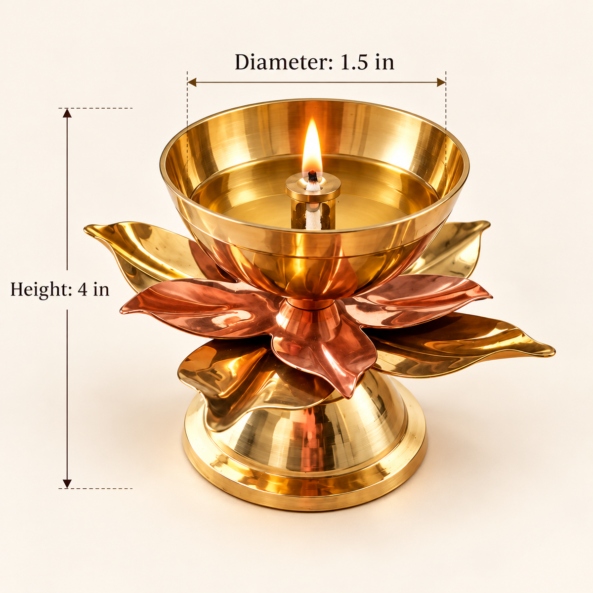 Lotus Akhand Jyot Brass Diya - 4inch