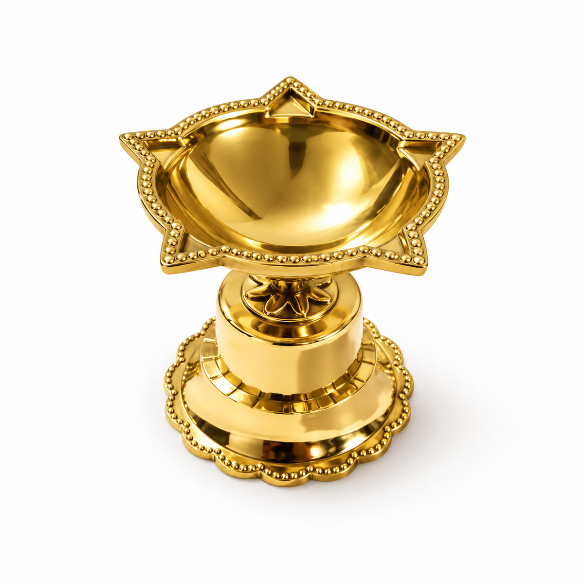 Panchmukhi Nakshatra Brass Diya - 2.5 inch - Brass Lotus Diya with Stand