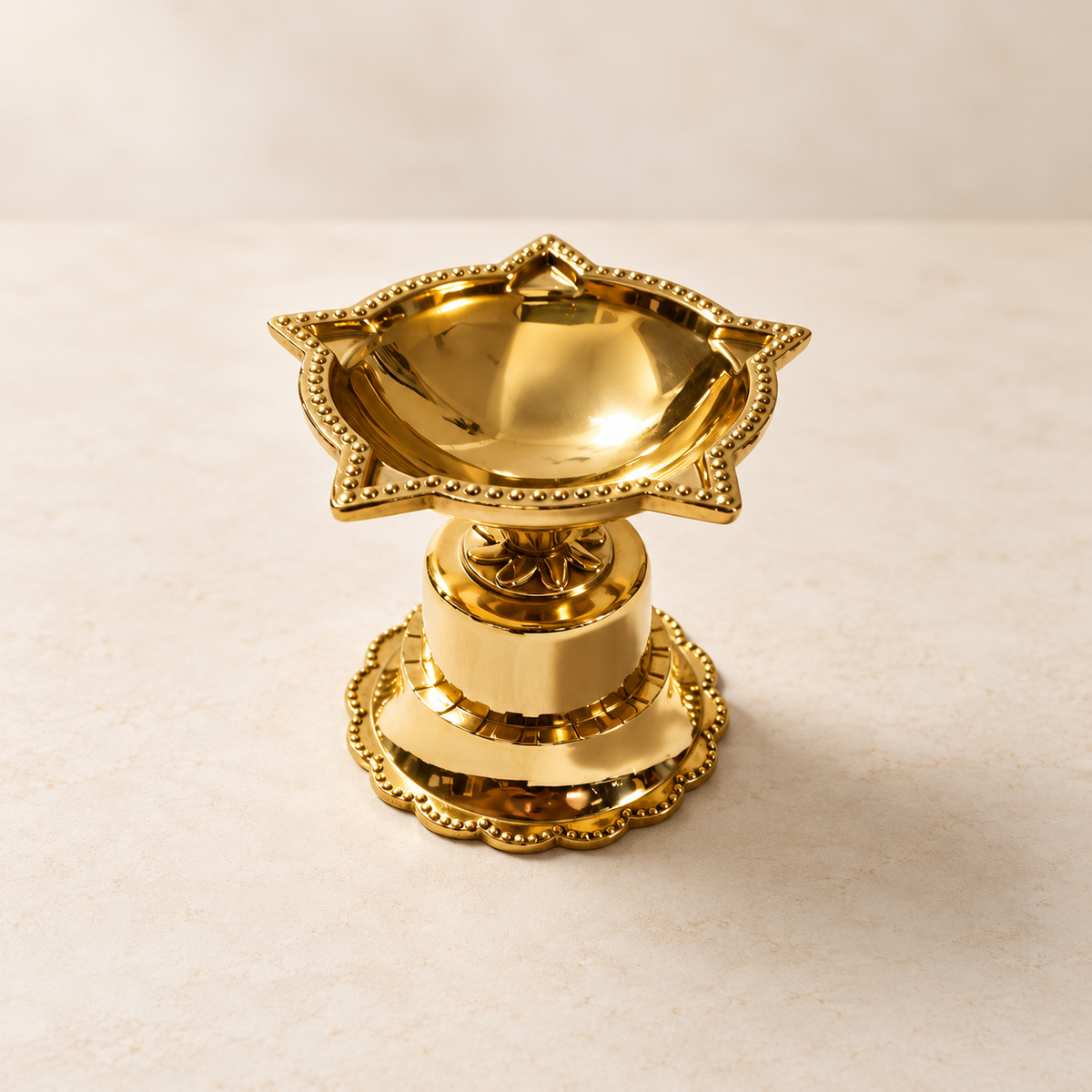 Panchmukhi Nakshatra Brass Diya - 2.5 inch - Brass Lotus Diya with Stand