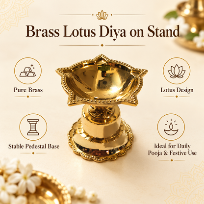 Panchmukhi Nakshatra Brass Diya - 2.5 inch - Brass Lotus Diya with Stand