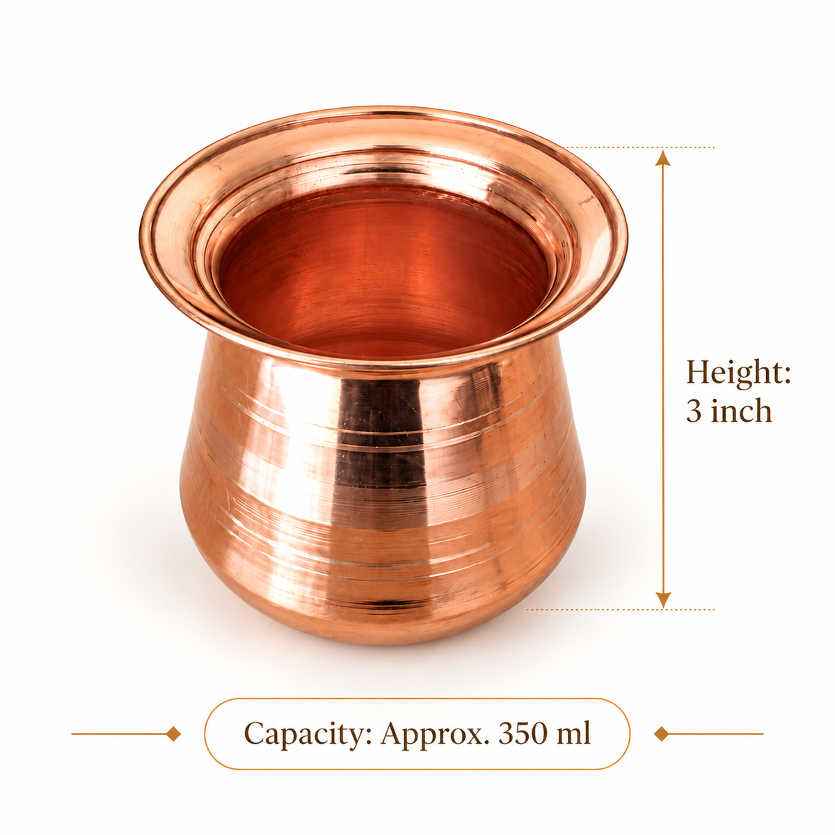 Traditional Copper Pooja Lota (Jal Patra) | 350 ml – 3 Inch
