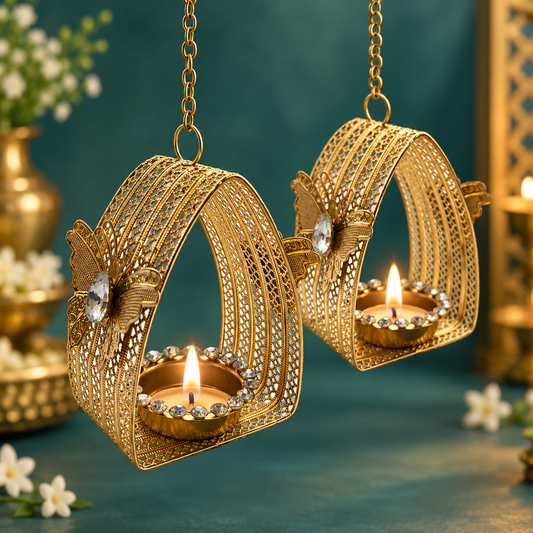 Royal Arch Hanging Diya Holders - Set of 2