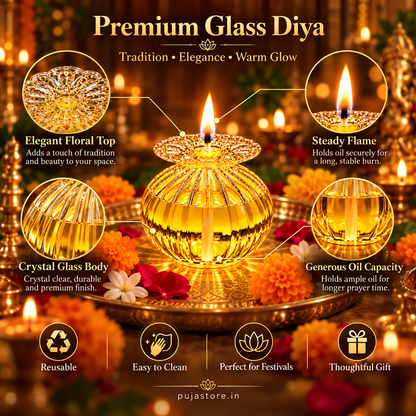 Premium Floral Glass Akhand Diya