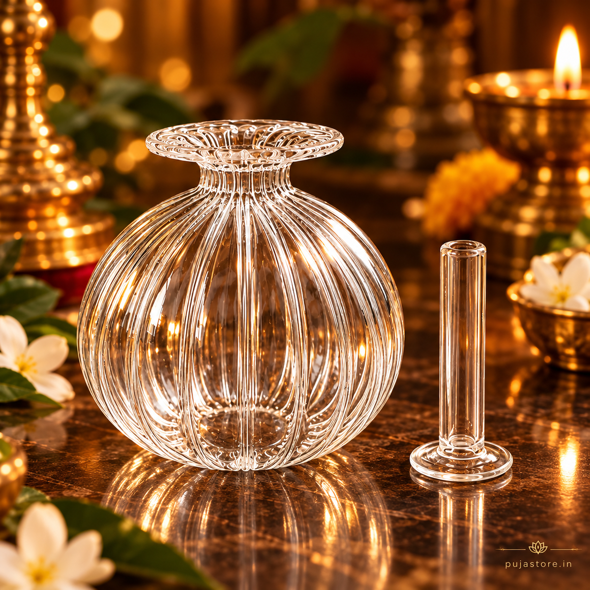Premium Floral Glass Akhand Diya