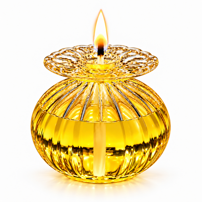 Premium Glass Akhand Jyot Diya Set with Protective Chimney