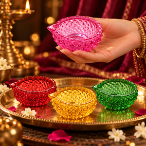 Diamond Cut Premium Glass Diya - Set of 4