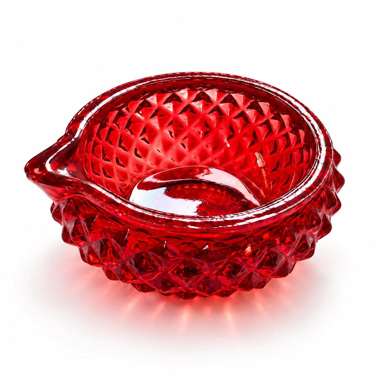 Premium Decorative Puja Deepak | Diamond-Cut Glass Diya Red