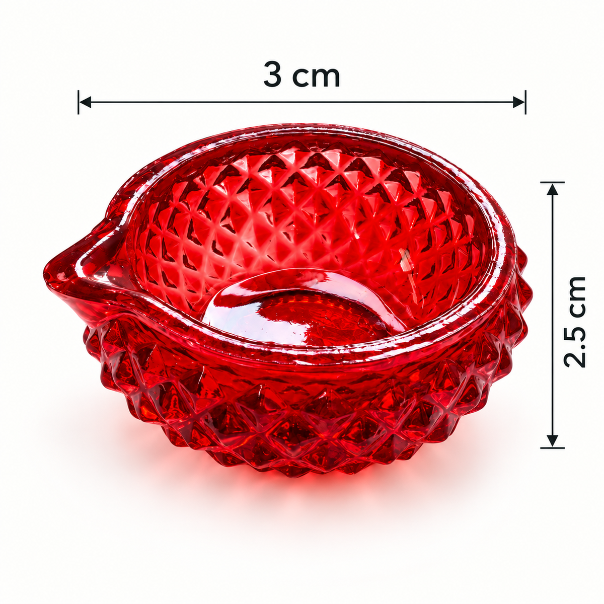 Premium Decorative Puja Deepak | Diamond-Cut Glass Diya Red