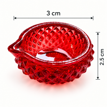 Premium Decorative Puja Deepak | Diamond-Cut Glass Diya Red