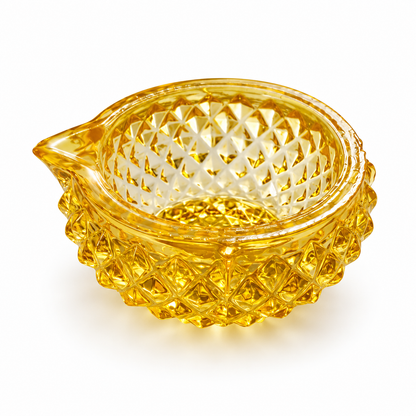 Premium Decorative Puja Deepak | Diamond-Cut Glass Diya Yellow