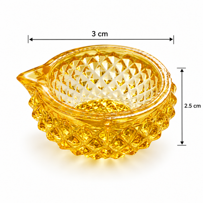 Premium Decorative Puja Deepak | Diamond-Cut Glass Diya Yellow
