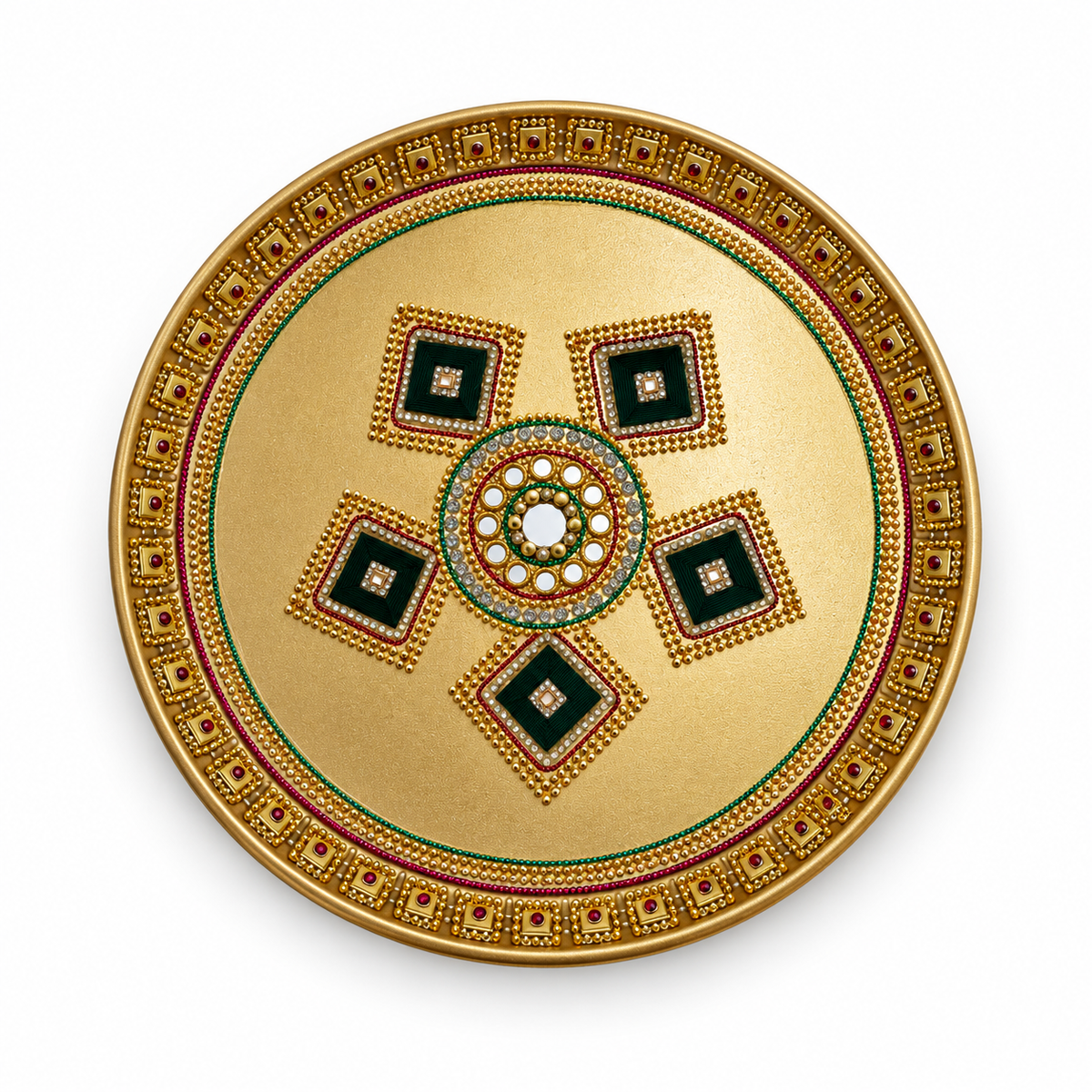 Golden Kundan Pooja Thali | 10 Inch