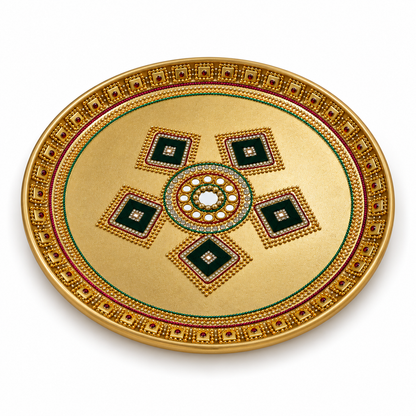Golden Kundan Pooja Thali | 10 Inch