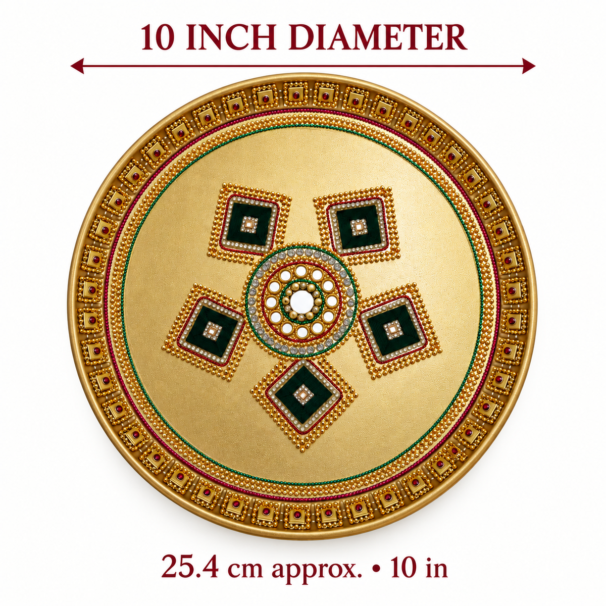 Golden Kundan Pooja Thali | 10 Inch