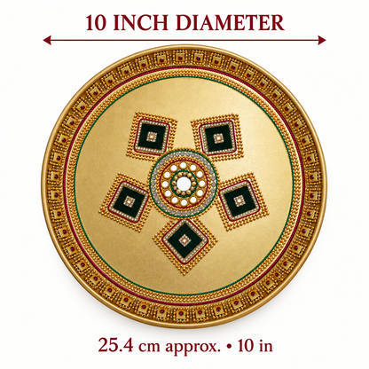 Golden Kundan Pooja Thali | 10 Inch