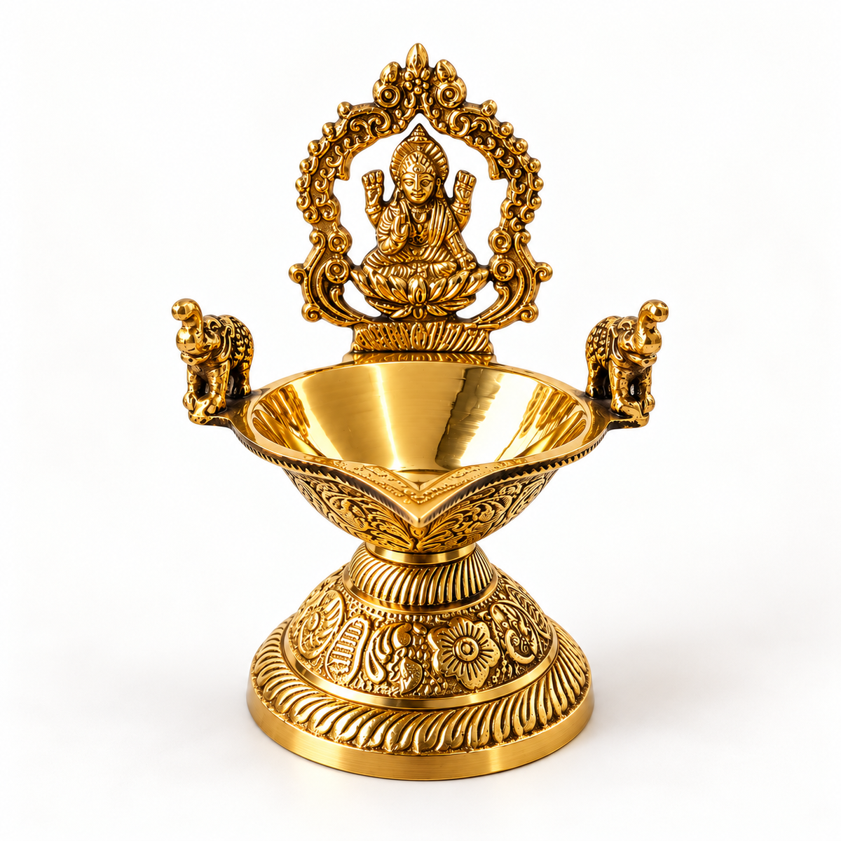 Gaja Lakshmi Brass Diya  - 6 inch