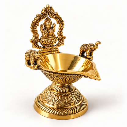 Gaja Lakshmi Brass Diya  - 6 inch