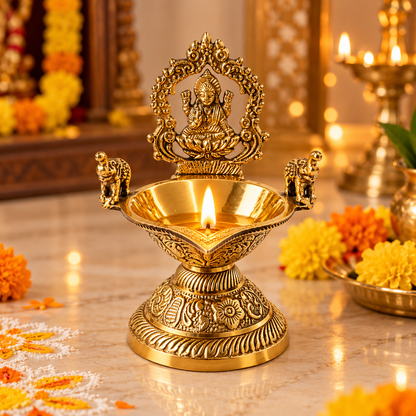 Gaja Lakshmi Brass Diya  - 6 inch