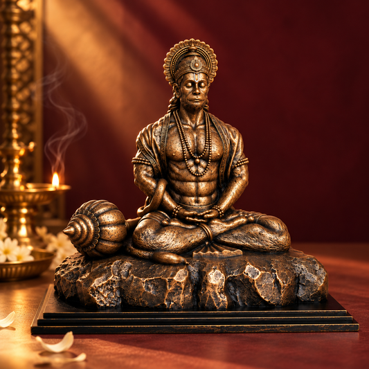 Meditating Hanuman Ji Artistic Idol – Antique Bronze Finish