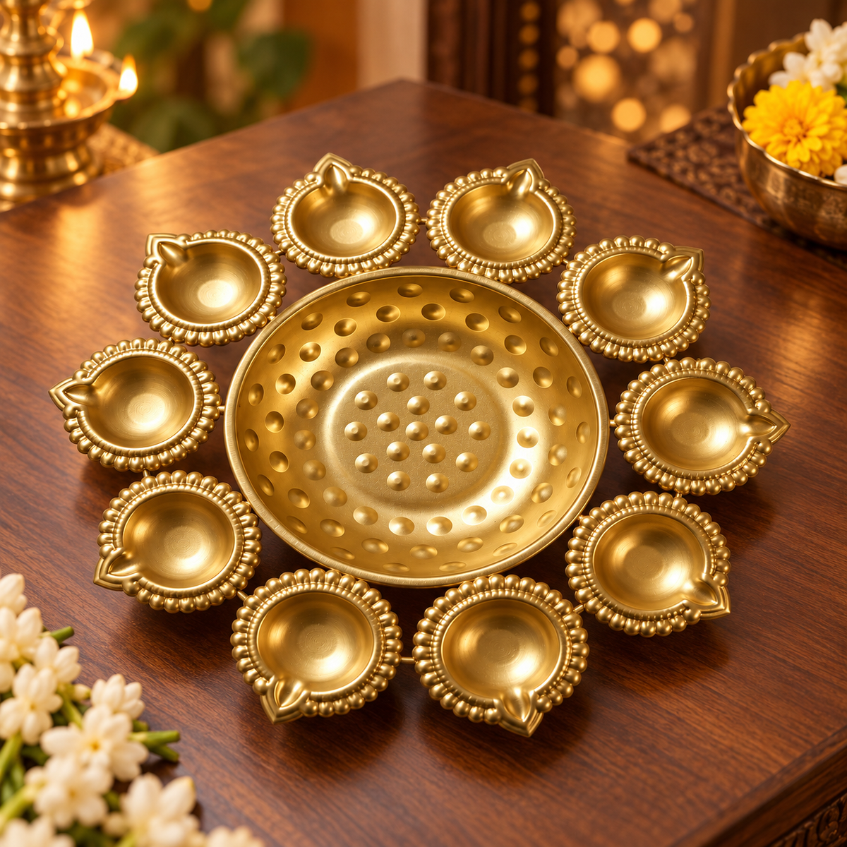 10 Diya Urli with Central Flower Bowl