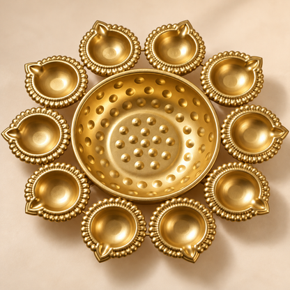 10 Diya Urli with Central Flower Bowl