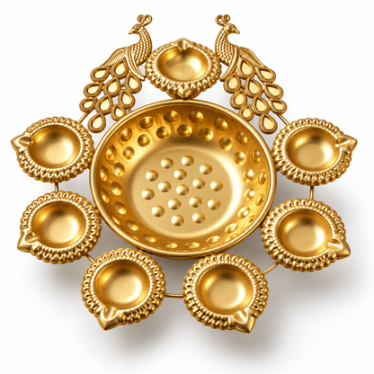 7 Diya Urli with Peacock Pair