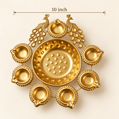 7 Diya Urli with Peacock Pair