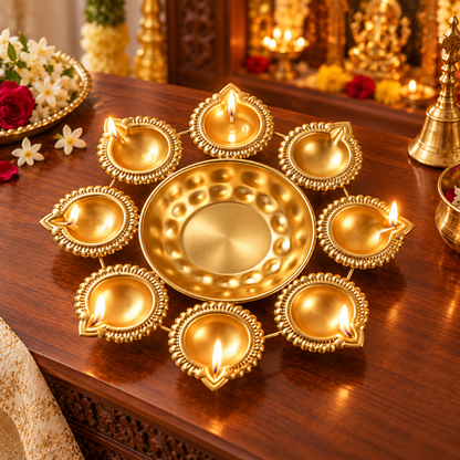 8 Diya Urli with Central Flower Bowl