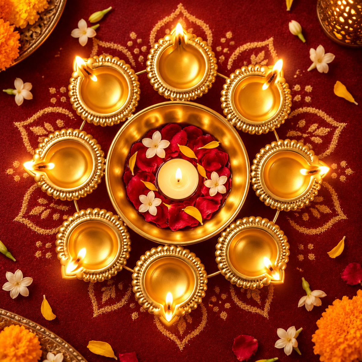 8 Diya Urli with Central Flower Bowl
