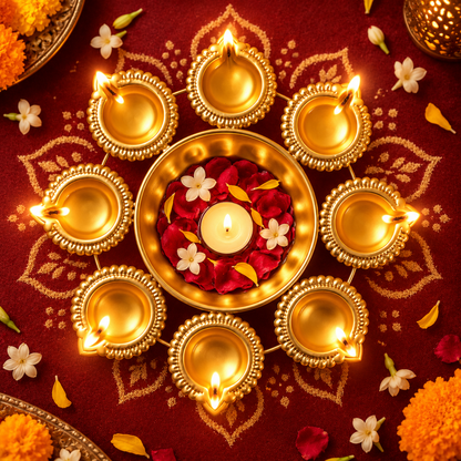 8 Diya Urli with Central Flower Bowl