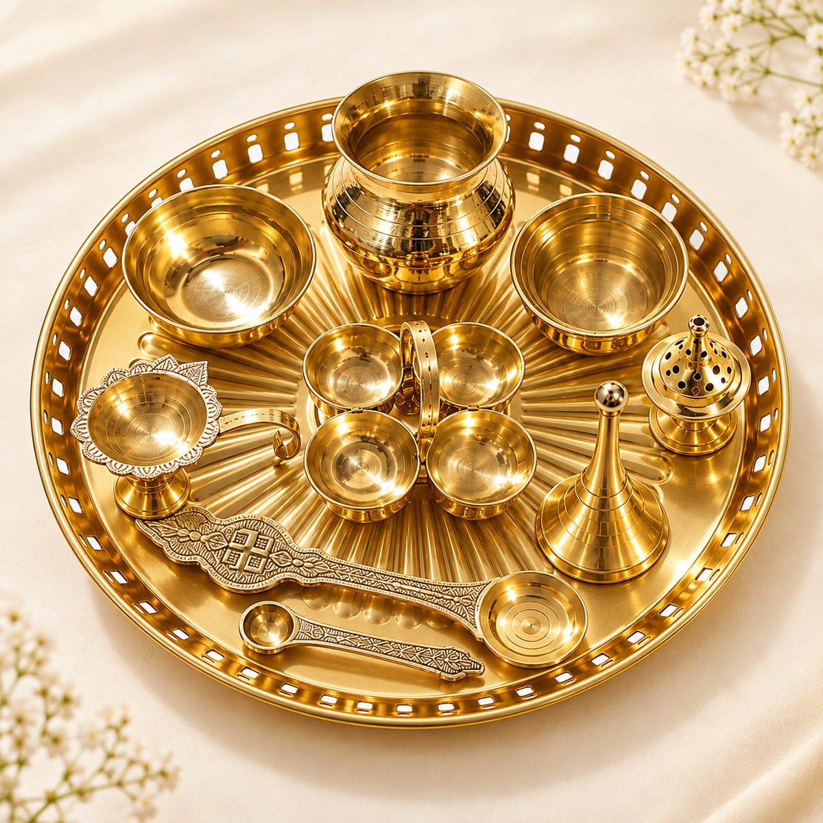 Brass Pooja Thali Set 10 Pieces
