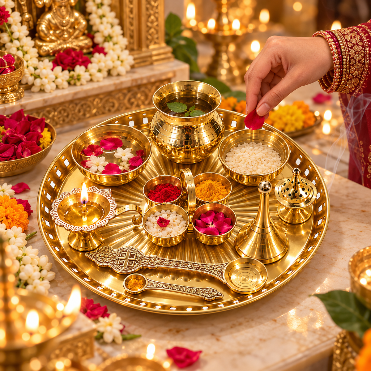 Brass Pooja Thali Set 10 Pieces