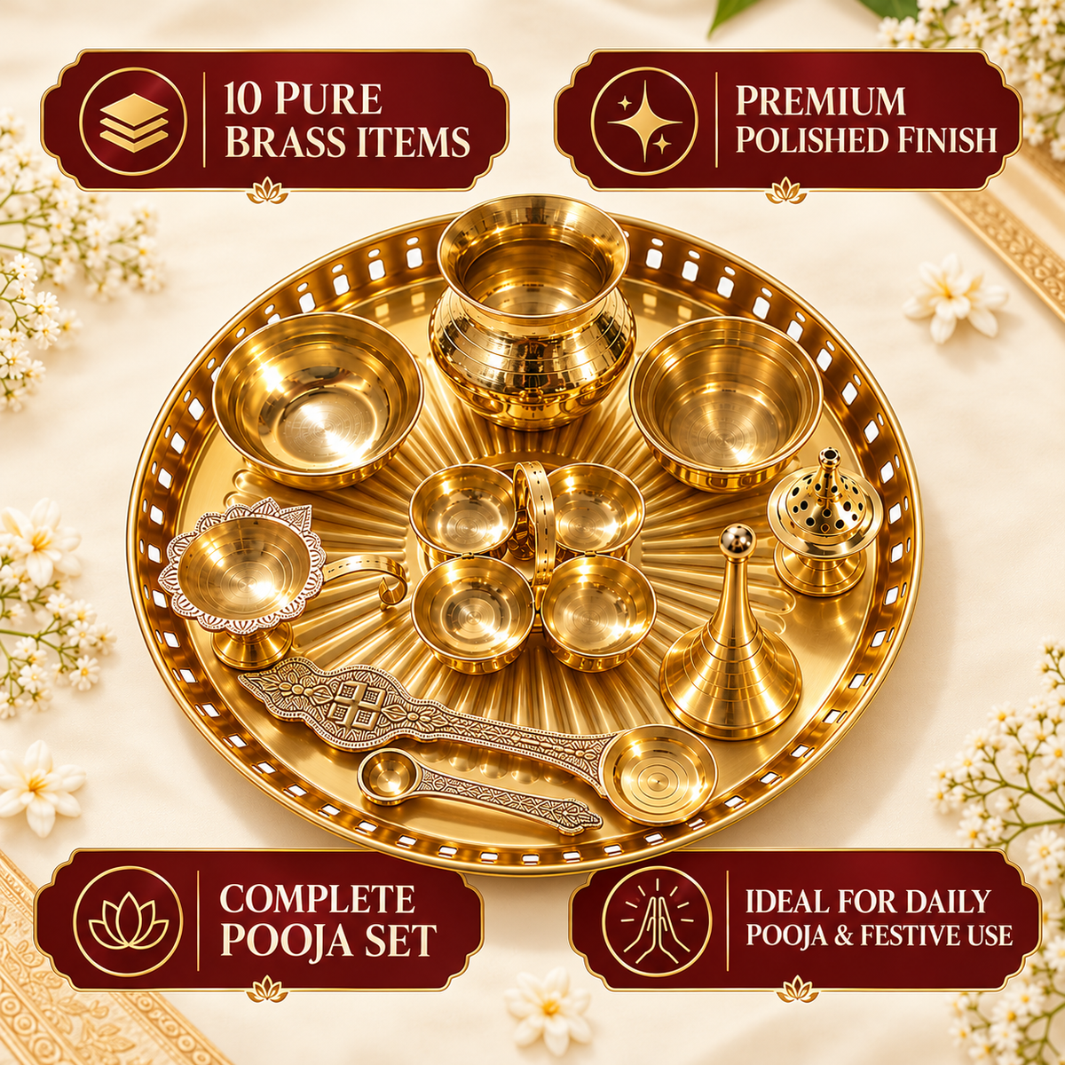 Brass Pooja Thali Set 10 Pieces