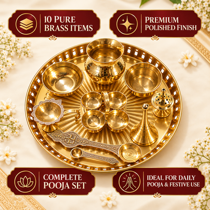 Brass Pooja Thali Set 10 Pieces