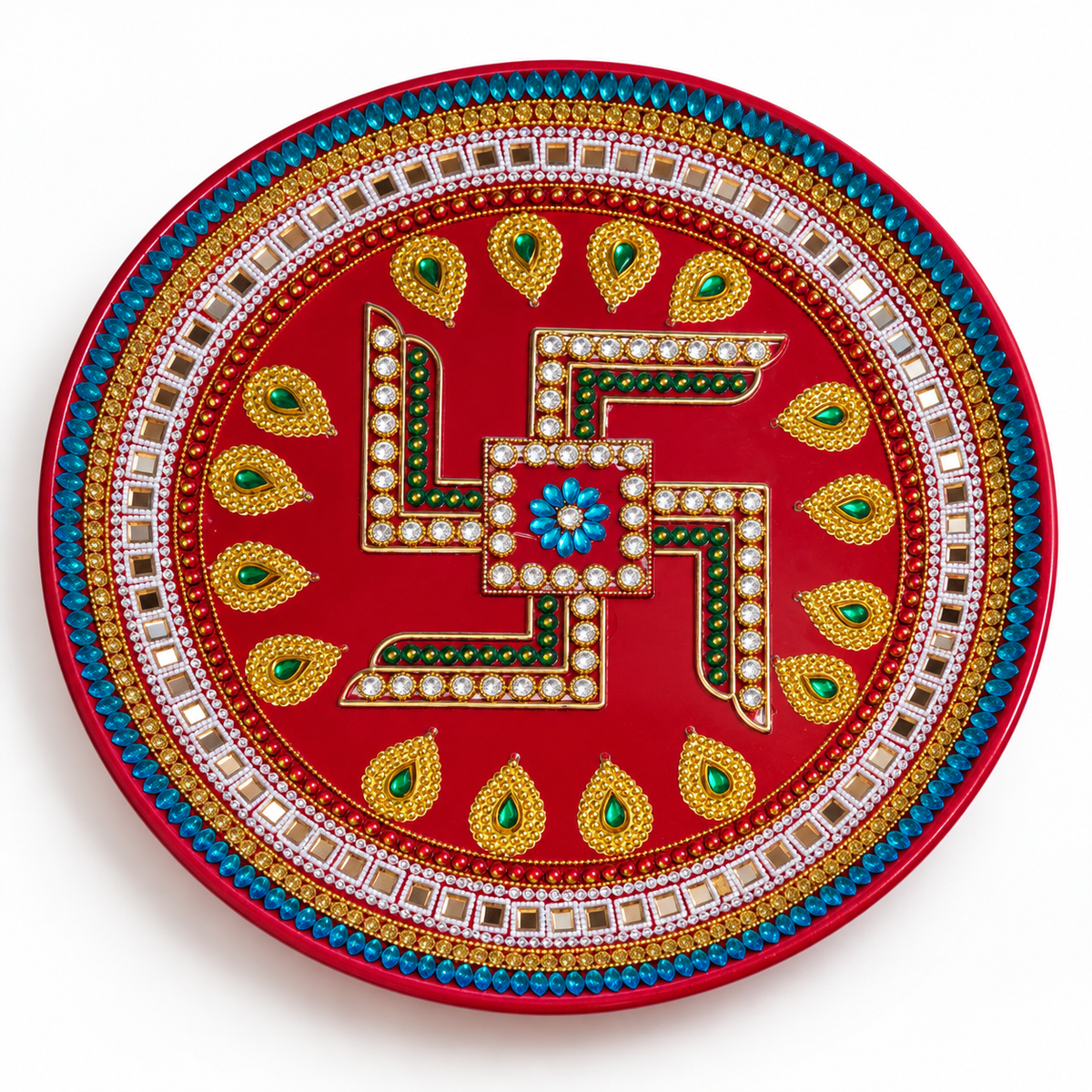 Decorative Swastik Pooja Thali - 10 Inch