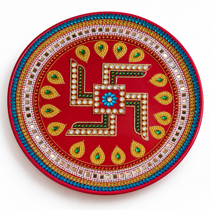 Decorative Swastik Pooja Thali - 10 Inch