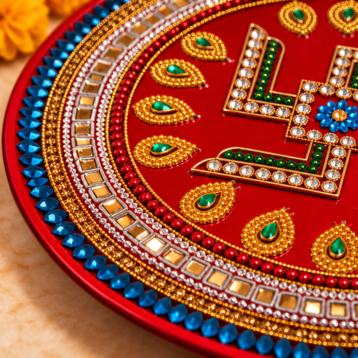 Decorative Swastik Pooja Thali - 10 Inch
