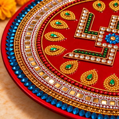 Decorative Swastik Pooja Thali - 10 Inch