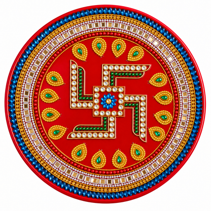 Decorative Swastik Pooja Thali - 10 Inch